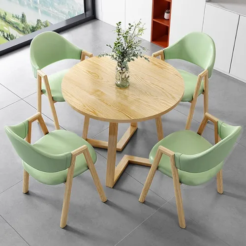 Vista 9 de YVYKFZD Office Reception Room Club Table and Chair Set, Simple Kitchen Dining Table Set for 4, Round Conference Table with Metal Legs, Small