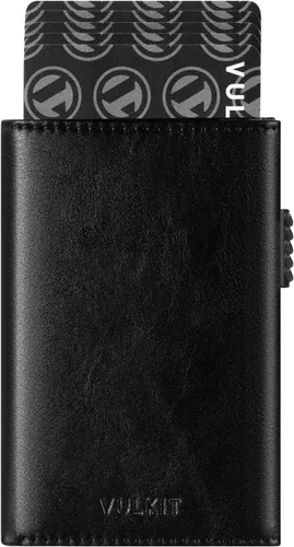 Vista 15 de VULKIT Cartera con tarjetero para hombre, con cierre magnético, bloqueo RFID, billetera de cuero triple, marino, Moderno