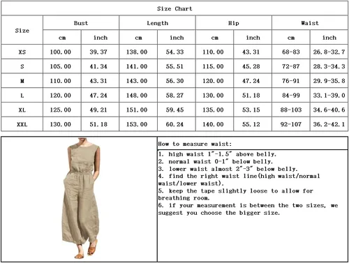 Vista 4 de chouyatou Overol elegante de lino sin mangas para mujer, overol casual de pierna ancha con pantalones