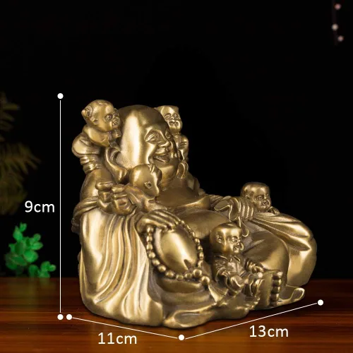 Vista 2 de BRABUD chino Fengshui riendo Buda sentado con 5 niños estatua atrayendo felicidad en la colección de decoración de la familia ZD066