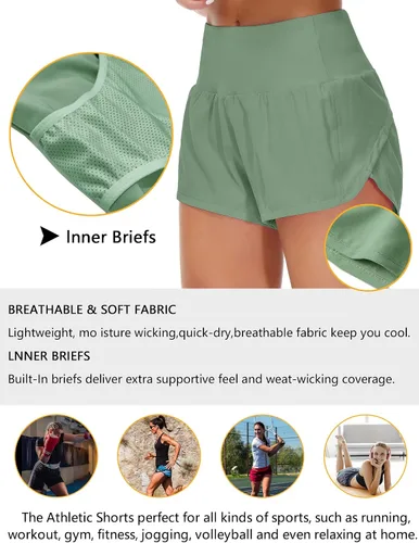 Vista 6 de Origiwish - Pantalones cortos de cintura alta para mujer con forro, de secado rápido, deportivos, para entrenamiento, con bolsillos con cremallera