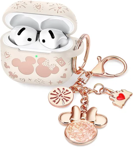 Vista 10 de Con bonito llavero) Girovo Compatible con AirPods Pro 3 Case (2025) Mujer Silicona Suave Dos Tonos Divertidos Dibujos Animados Grabados Portátil