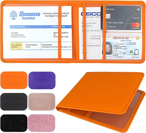 Vista 10 de LumiMokki Soporte para registro y seguro de automóvil, soporte de cuero para tarjetas de registro y seguro, organizador de guantera para vehículos