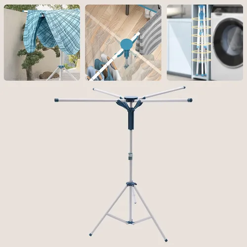Vista 3 de Estante de secado de ropa plegable, estantes portátiles de ropa para interiores, percha de ropa portátil, soporte de trípode plegable independiente