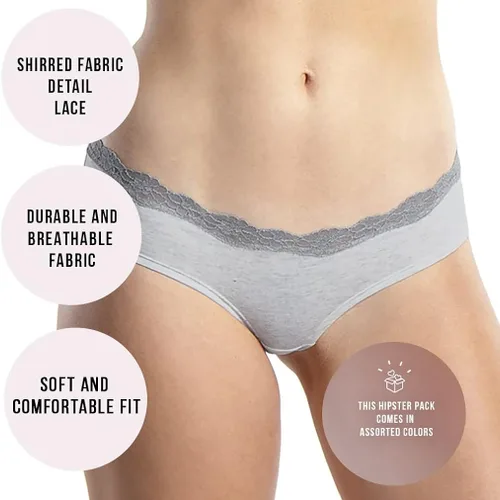 Vista 2 de Emprella Ropa interior de algodón para mujer, paquete de bragas de encaje hipster para mujer, tallas grandes