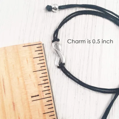 Vista 6 de Gold Ribbon Support Friendship Bracelet, September Childhood Cancer Awareness Month, Handmade Small 18K Gold Plated Ribbon Shaped Charm with Black