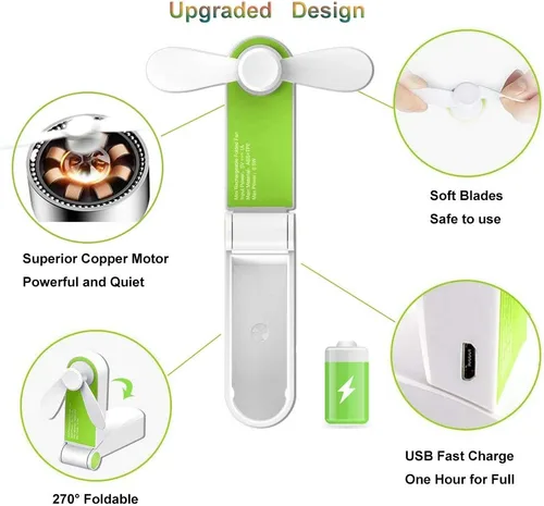 Vista 9 de Ventilador de mano personal, mini ventilador de bolsillo portátil, pequeño y ligero recargable por USB para deportes en casa, viajes al aire libre