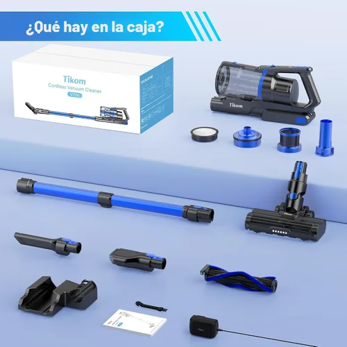 Vista 8 de Tikom Aspiradora inalámbrica para el hogar, aspiradora de palo de 450 W/40000 pa, antienredos, aspiradora de mano ligera para suelos duros, pelo