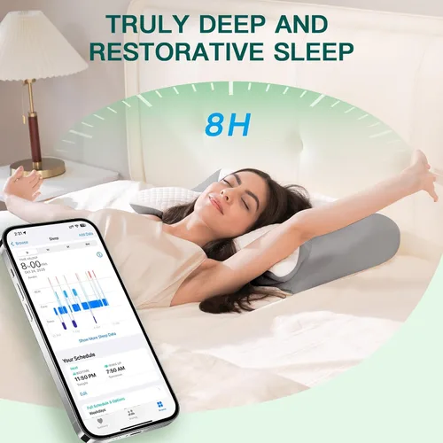 Vista 9 de Almohada cervical de espuma viscoelástica, almohada ergonómica 2 en 1 de apoyo para el cuello con reposabrazos y orificio para las orejas, almohada