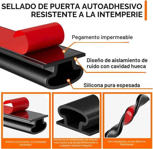 Vista 2 de Burlete de goma en forma de D, burlete autoadhesivo para puerta, burlete insonorizante para ventanas, 23 pies, color negro