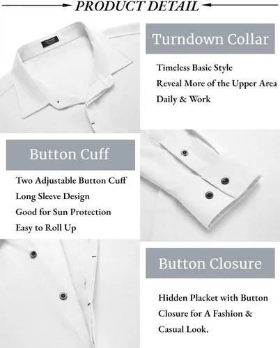 Vista 5 de COOFANDY Camisa casual de manga larga con botones para hombre, camisa de verano para playa, boda