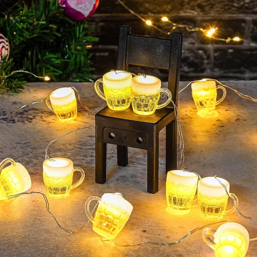 Vista 7 de Guirnalda de luces para taza de cerveza, USB y funciona con pilas con control remoto de 10 pies, 15 luces LED para taza de cerveza para el día
