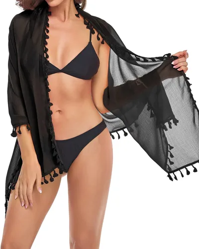 Vista 4 de Holipick Conjunto de bikini de 3 piezas para mujer, traje de baño halter y bikini sarong triángulo con salida de baño