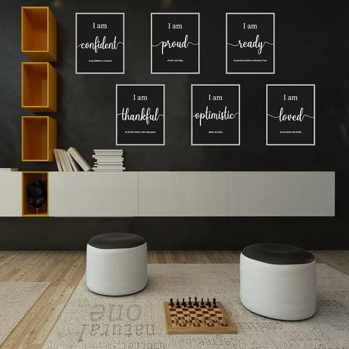 Vista 4 de Outus 9 Piezas Arte de Pared Inspirador Motivacional para Oficina y Dormitorio, Afirmaciones Diarias Positivas para Hombres, Mujeres y Niños, Negro