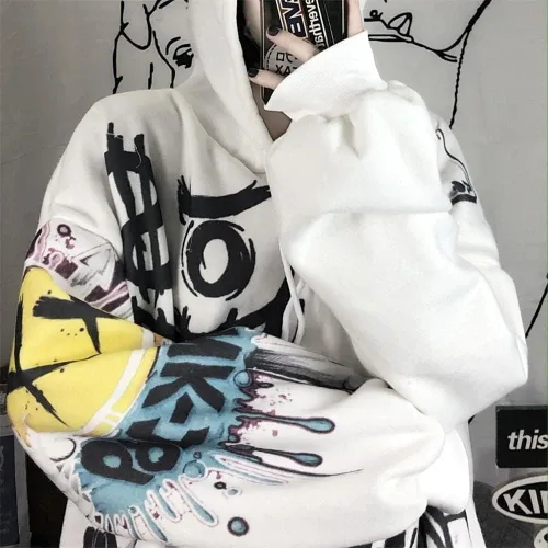 Vista 5 de Y2K Sudadera con capucha Cyber Grunge Alt, ropa de graffiti, sudadera con cremallera Emo Harajuku de gran tamaño, sudadera con capucha Acubi Goth