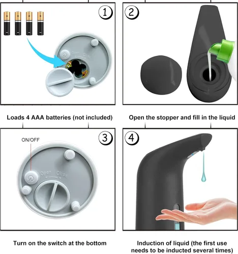 Vista 7 de Dispensador de jabón automático sin contacto, funciona con pilas, dispensador de jabón líquido de manos de 14 onzas / 13.5 fl oz con sensor de Negro