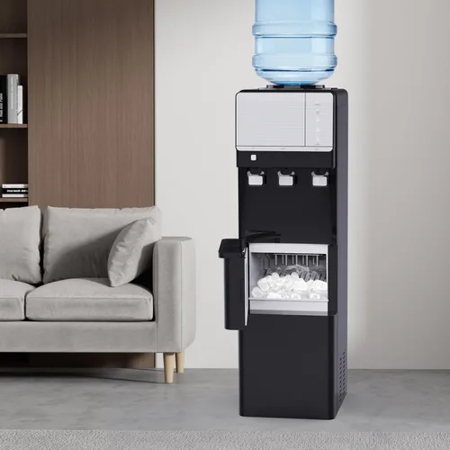 Vista 7 de IKT Dispensador de enfriador de agua fría y caliente con máquina de hielo para botella de 5 galones, 27 libras, capacidad diaria, luz nocturna