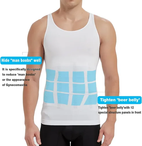 Vista 2 de KOCLES Camiseta de compresión atlética para hombre, adelgazante, moldeadora de cuerpo, camiseta sin mangas, abdominal, chaleco delgado
