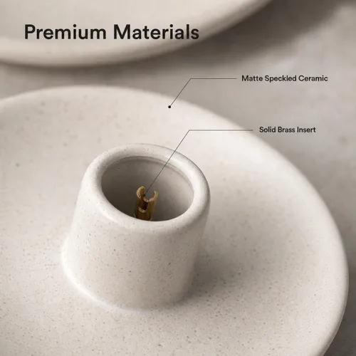 Vista 6 de Soporte de 2 palitos de Palo Santo de cerámica - Quemador de incienso Includes 2 ceramic dishes and 2 brass inserts for Palo Santo sticks and