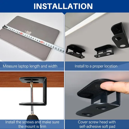 Vista 8 de BYMECOST Soporte de almacenamiento para portátil debajo del escritorio, soporte de metal para dispositivos bajo el escritorio, para dispositivos