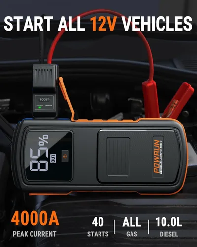 Vista 2 de Powrun P-ONE MAX Arrancador de Salto, Caja de Salto Portátil de 4000A, Paquete de Batería de Arrancador de Coche para Todos los Motores de Gasolina