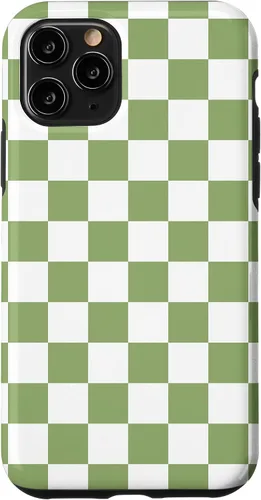 Vista 28 de Funda clásica a cuadros para iPhone 13 Pro Max, color verde salvia y blanco