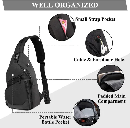 Vista 4 de VASCHY Bolso bandolera para hombres y mujeres, una correa sobre el hombro, mochila cruzada para el pecho, para senderismo, viajes, exteriores