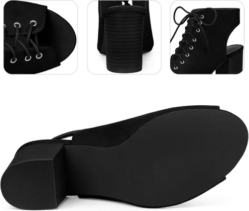 Vista 4 de Perphy Lace Up Peep Toe Slingback Heels Chunky Heel Ankle Boots for Women