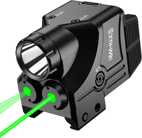 Vista 7 de XYH-Win 600 lúmenes luz táctica para arma con mira láser verde/IR, luz para pistola con función estroboscópica/constante, mira láser de doble