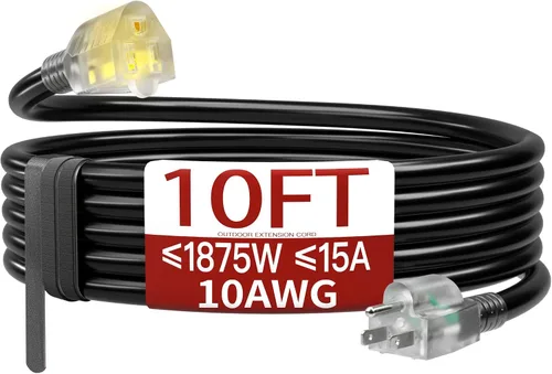 Vista 82 de Cable de extensión corto de 16/3 de 1 pie, cable de extensión negro flexible y duradero, cable de alimentación de 3 clavijas para interiores