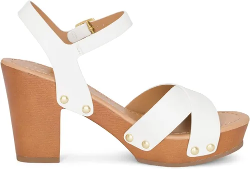Vista 2 de STYLISH S SHIFT - Sandalias de tacón de plataforma de madera sintética con correa de tobillo y puntera abierta para mujer