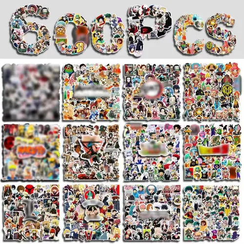 Vista 7 de Arme Paquete mixto de calcomanías de anime, 300 unidades mezcladas con temática de anime clásico, calcomanías de vinilo impermeables y calcomanías