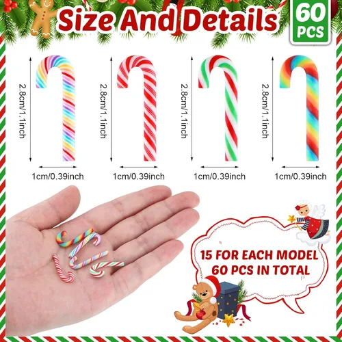 Vista 2 de Giegxin 60 piezas de bastón de caramelo de Navidad para manualidades, arcilla plástica falsa de caramelo, decoraciones de menta mini arcoíris
