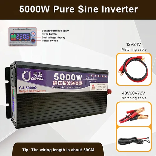 Vista 3 de Inversor de corriente de onda sinusoidal de 5000 W, 12 V/24 V/48 V/60 V CC a 220 V CA con pantalla LCD para RV/camión/coche/emergencia/solar