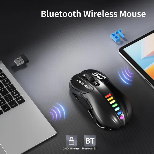 Vista 2 de Uciefy Ratón Bluetooth inalámbrico, Ratón LED recargable para portátil