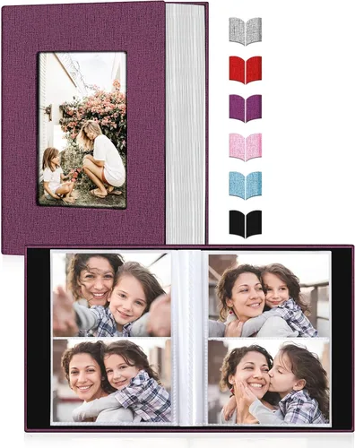 Vista 14 de Álbum de fotos pequeño 4x6, álbum de fotos con cubierta de lino deslizable, minilibro de fotos con capacidad para 100 fotos de 4x6 con 50 hojas