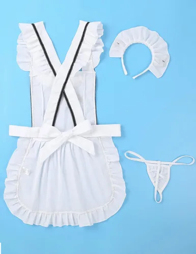 Vista 7 de YiZYiF Conjunto de uniforme de sirvienta sexy para mujer lencería delantal de cosplay