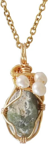 Vista 19 de Collar de cristal llamativo con piedra natal y perla para mujer - chapado en oro