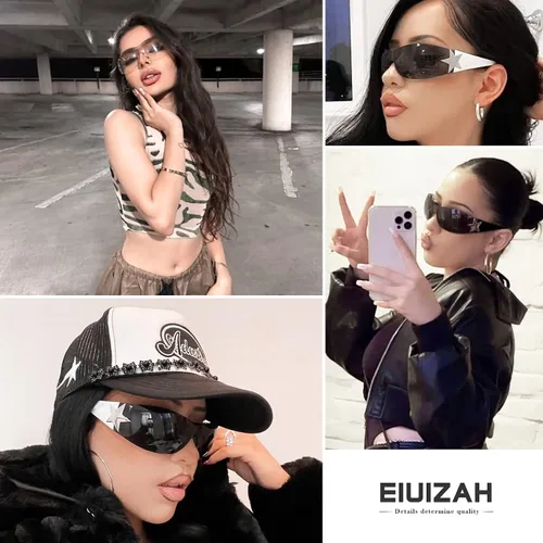 Vista 6 de Eiuizah Y2k - Gafas de sol para mujeres y hombres, protección envolvente, modernas, de gran tamaño, sin marco