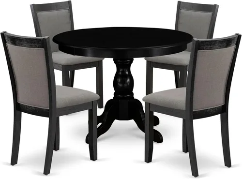 Vista 15 de East West Furniture HBMZ3-AB6-06 - Juego de mesa de cocina de 3 piezas que contiene una mesa de comedor redonda con pedestal y 2 sillas tapizadas