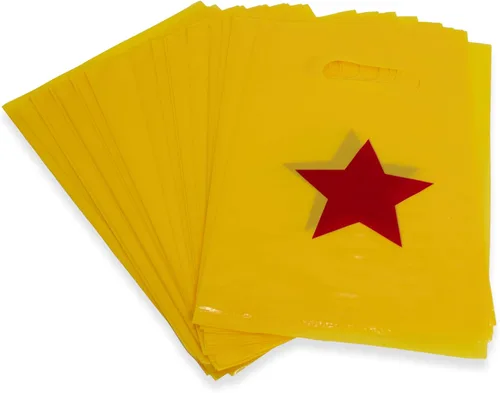 Vista 4 de L LIFETIME Bolsas de plástico para regalos de fiesta con asas, suministros de cumpleaños temáticos, bolsa de regalo para niños y adultos, estrella