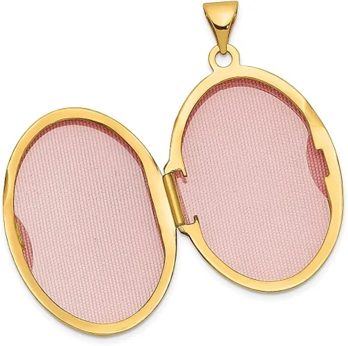Vista 4 de Collar de cadena con dije ovalado de oro amarillo de 14 quilates con forma de pergamino para fotos y regalos para mujer