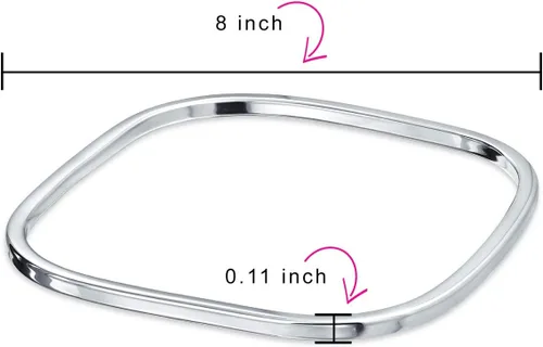 Vista 3 de Pulsera de plata de ley 925 con forma cuadrada lisa y grabable para mujer, Metal