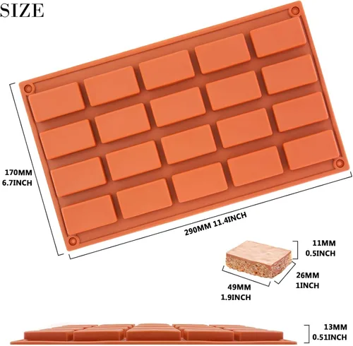 Vista 2 de FUNSHOWCASE Molde rectangular de silicona para barra de caramelo de chocolate, 20 cavidades, molde rectangular para tartas de jabón 20 cavidades por