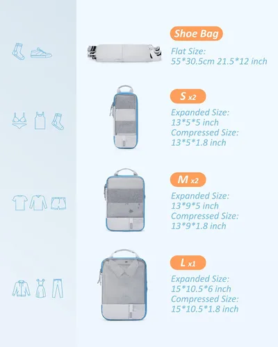 Vista 2 de BAGSMART - Juego de 6 cubos de compresión para maletas, juego de 6, 4 y 2, cubos organizadores de viaje, juego de bolsas expandibles, organizadores