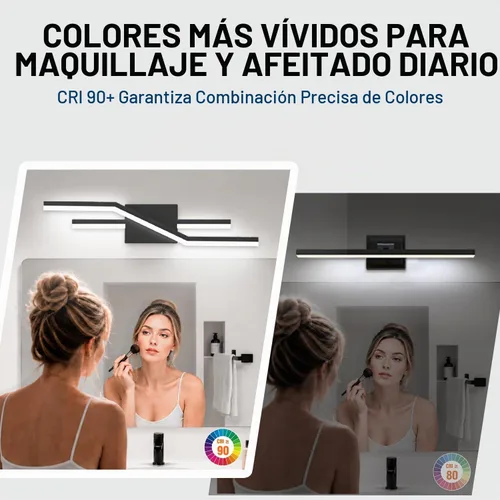 Vista 5 de SOLFART Luces de baño con acabado mate en negro, regulables, LED, para tocador, sobre espejo, 24 pulgadas, modernas, luces de pared