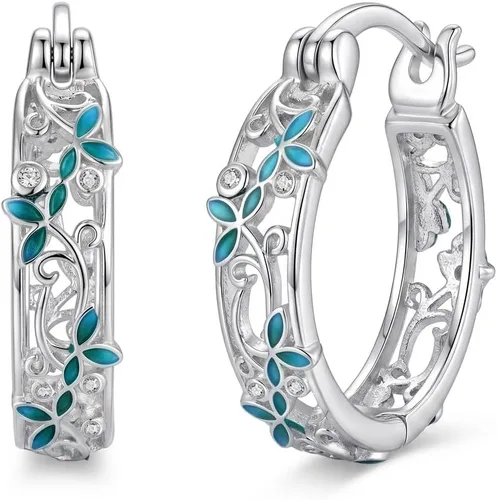 Vista 18 de POPLYKE Aretes de plata de ley con diseño de flores, pequeños aretes tipo huggie, regalo de joyería para mujer A-Daisy