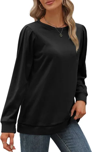 Vista 3 de Geifa Sudaderas para mujer, cuello redondo, manga abombada, suéteres ligeros, a la moda 2023
