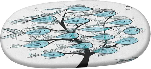 Vista 3 de Mantel ovalado ajustable, mantel de poliéster con bordes elásticos de pez, diseño de figuras divertidas de peces sobre ramas, se adapta a mesas
