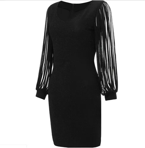 Vista 5 de MEOILCE Vestido sexy para invitadas de boda para mujer manga larga cuello en V entallado para cadera cóctel fiesta vestido midi